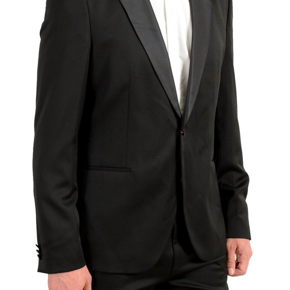 Hugo Boss Men's "Arti/Hesten201E1" Extra Slim Black Tuxedo Wool One Button Suit - Picture 5 of 14
